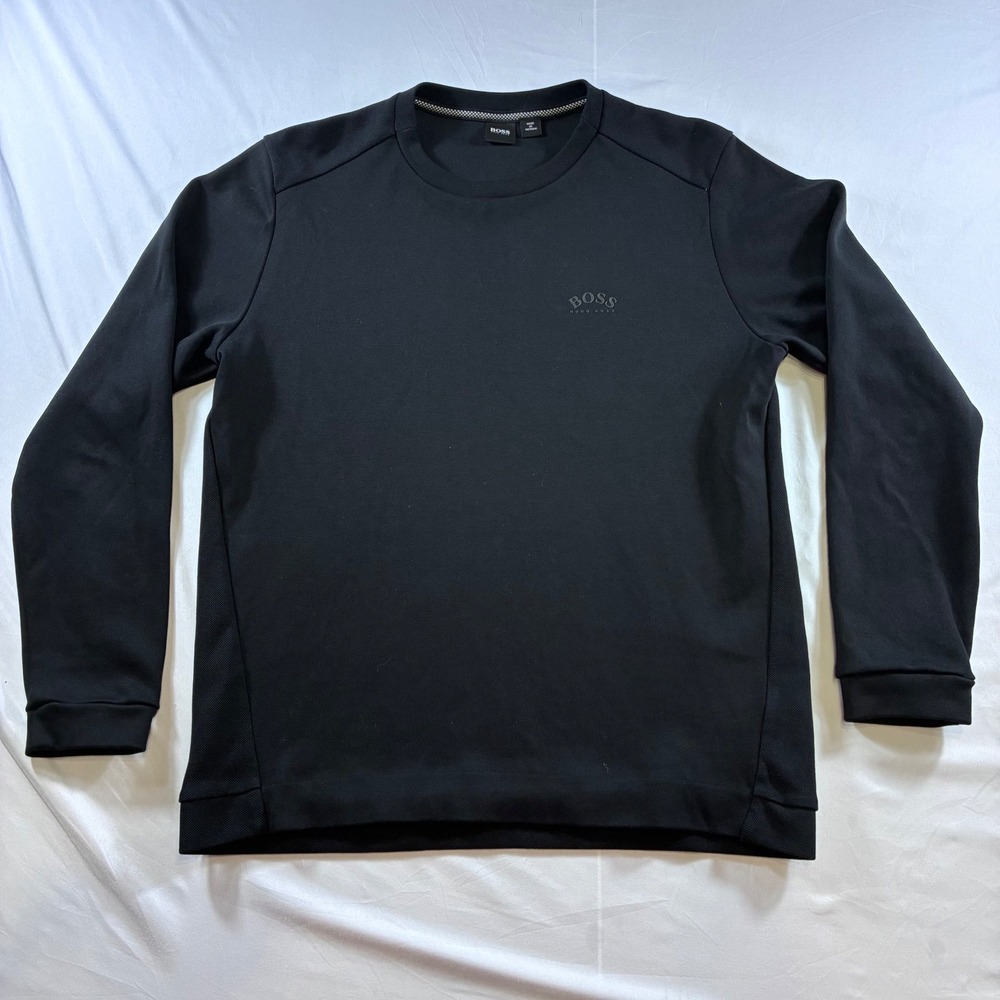 Hugo Boss Mens Black Crewneck Sweatshirt Tonal Logo Size L Long Sleeve Pullover